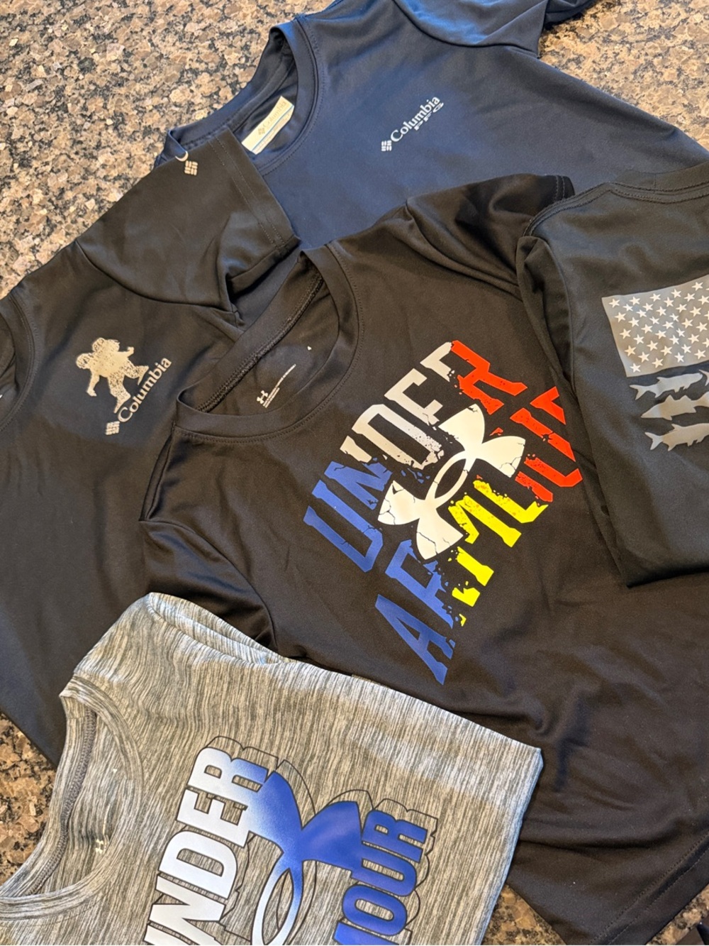 Under Armour & Columbia Kids cooling performance Shirts- Black, Blue, Gray